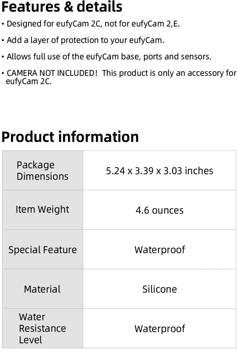 2 pieces - Camera silicone protective cover - Surveillance camera protective cover - suitable for EufyCam 2C - Protection - Weatherproof silicone housing - Soft - Black + White