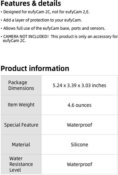2 pieces - Camera silicone protective cover - Surveillance camera protective cover - suitable for EufyCam 2C - Protection - Weatherproof silicone housing - Soft - Black + White