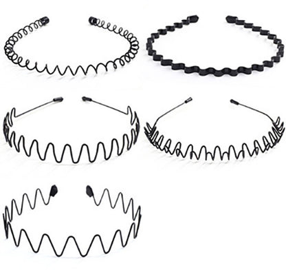 Hair Accessories - 5 Pieces - Headbands - Tiara - Unisex Women and Men - Lightweight - Sports Headband - Plastic - For Running, Sports and Daily Use - Black