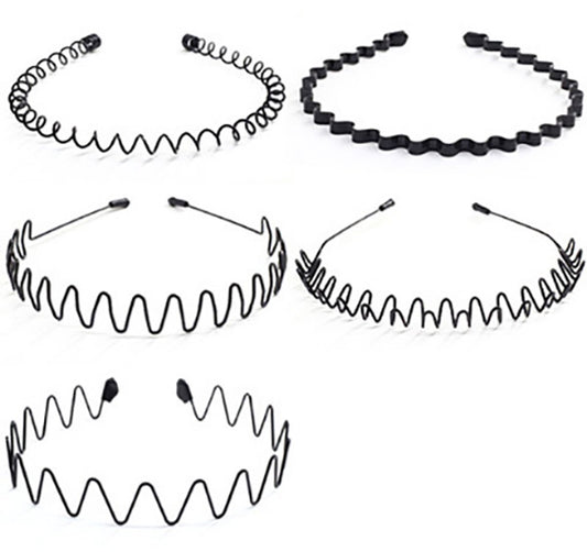 Hair Accessories - 5 Pieces - Headbands - Tiara - Unisex Women and Men - Lightweight - Sports Headband - Plastic - For Running, Sports and Daily Use - Black