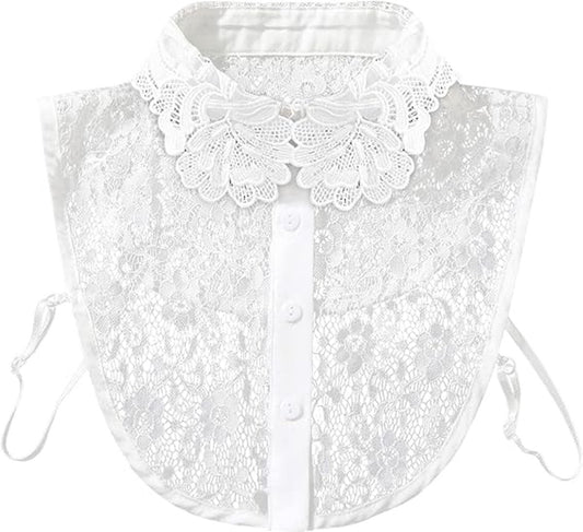 Blouse collar - Collars - Loose collar - Fake collar - Sweater Decorative - Round collar - White - One size - Lace - Detachable - Floral Pattern design - Adjustable