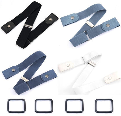 Buckle-Free Belt - 4 Pieces - Elastic Belt Without Buckle - PU - Buckle-Free & Elastic Belt for Women & Men - Buckle-Free Belt - Belt Without Holes - Suitable for Pants and Skirts - 3cm Wide - Black/White/Light Blue/Dark Blue