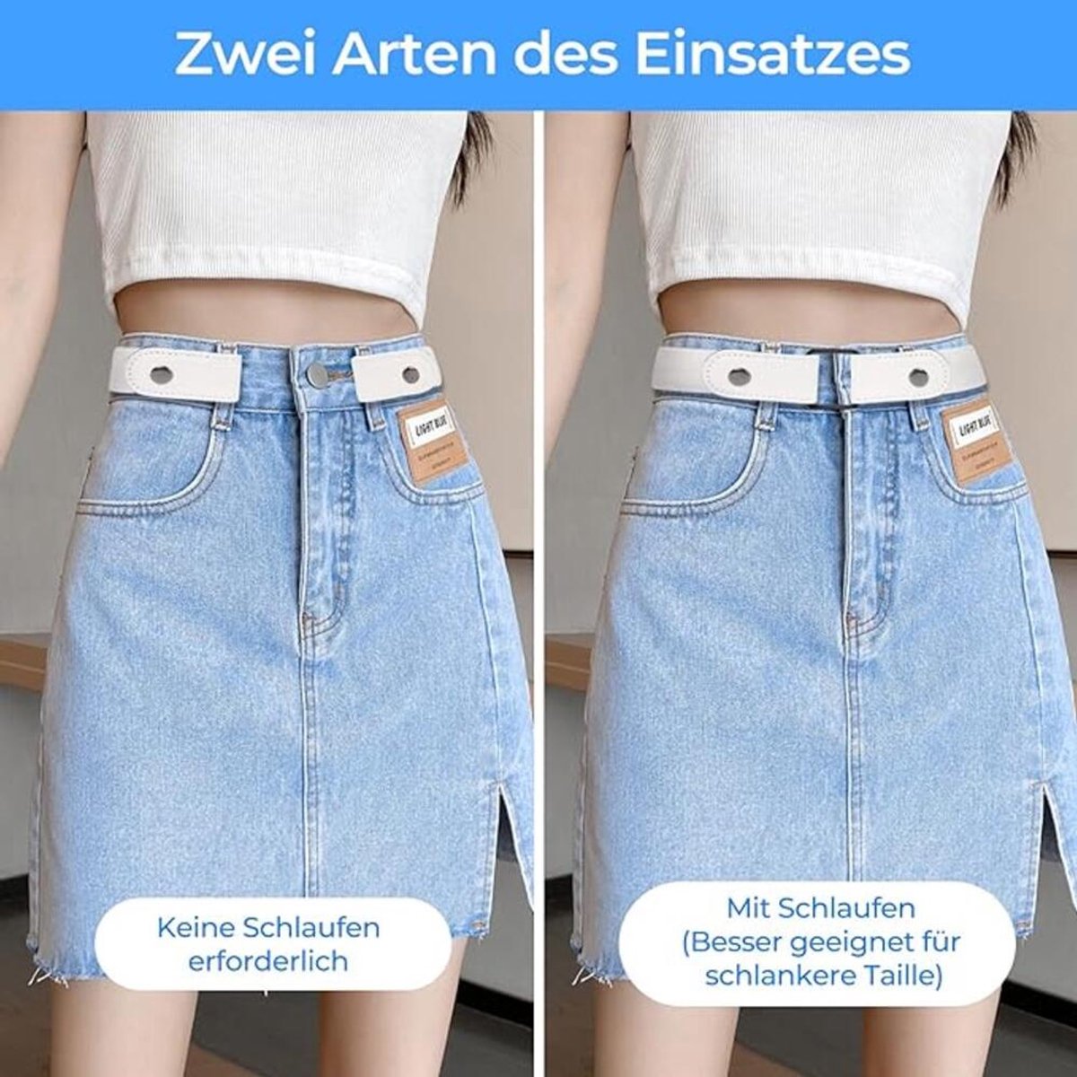 Buckle-Free Belt - 4 Pieces - Elastic Belt Without Buckle - PU - Buckle-Free & Elastic Belt for Women & Men - Buckle-Free Belt - Belt Without Holes - Suitable for Pants and Skirts - 3cm Wide - Black/White/Light Blue/Dark Blue