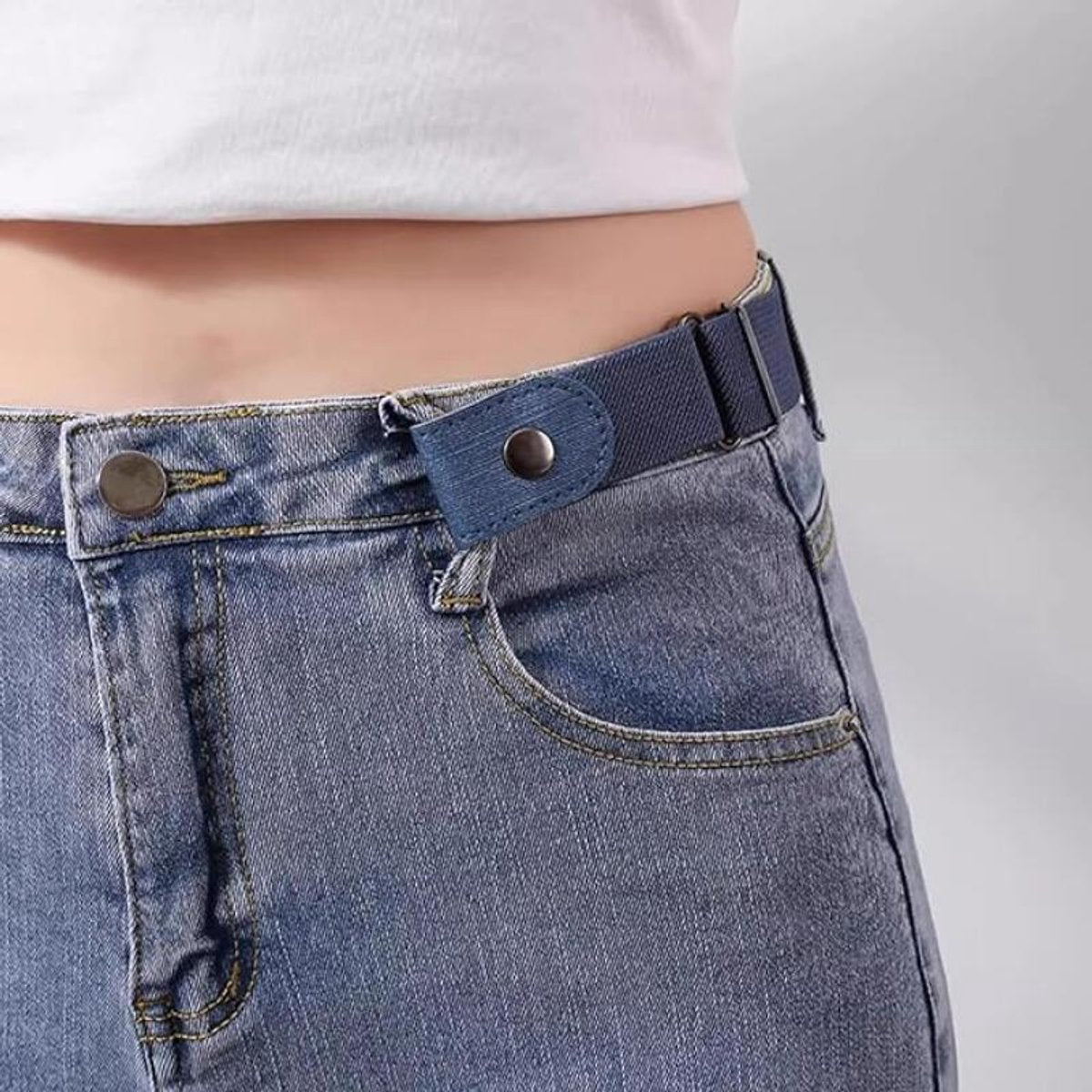 Buckle-Free Belt - 4 Pieces - Elastic Belt Without Buckle - PU - Buckle-Free & Elastic Belt for Women & Men - Buckle-Free Belt - Belt Without Holes - Suitable for Pants and Skirts - 3cm Wide - Black/White/Light Blue/Dark Blue