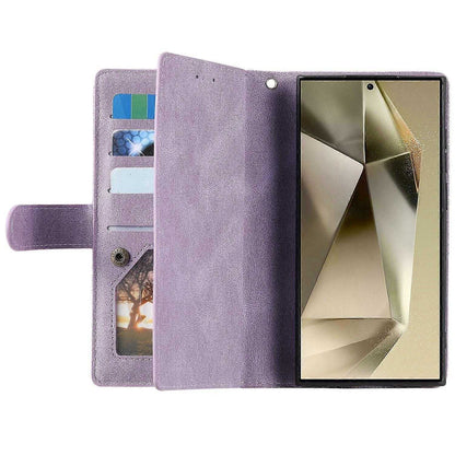 Compatible with Samsung Galaxy S25 Ultra Case PU Leather Wallet Cover with Zipper and 9 Card Slots