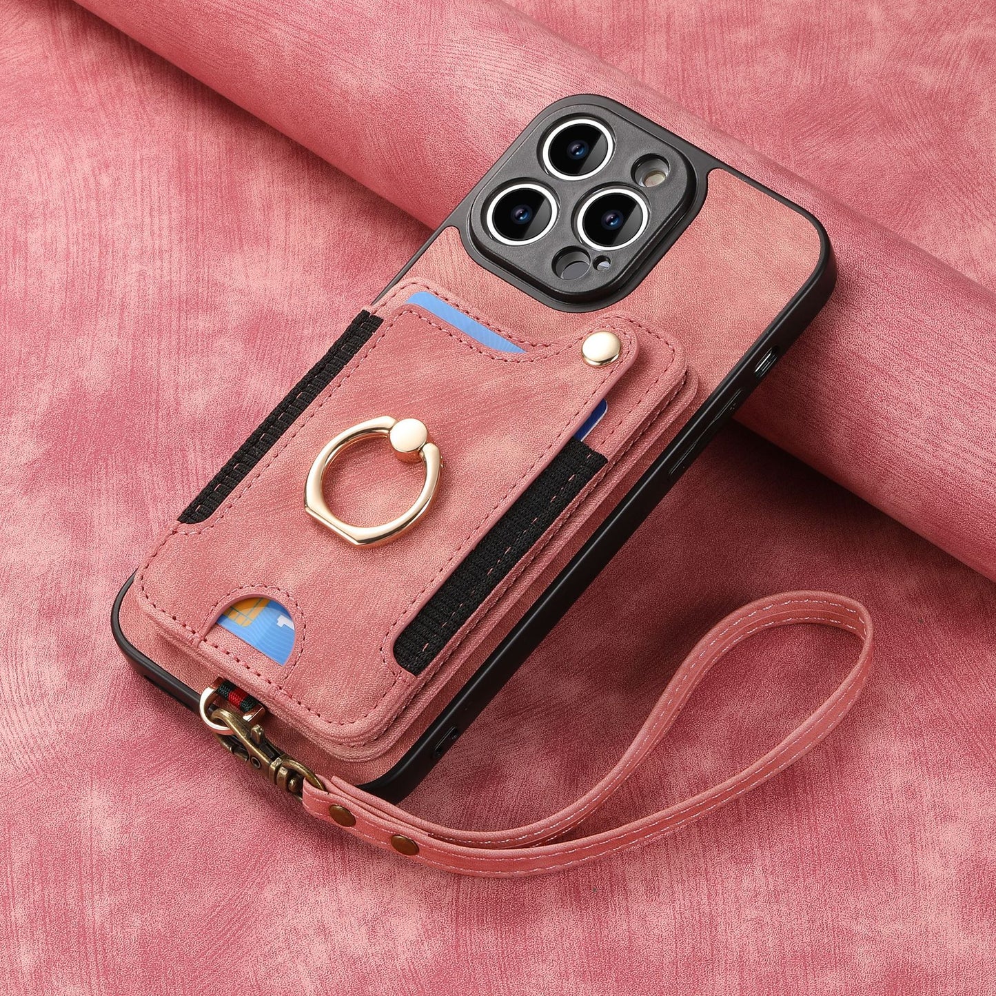 iPhone 11 Compatible Leather Case with RFID Blocking Multi-Functional Card Holder Lanyard Anti-Theft Ring Light Purple