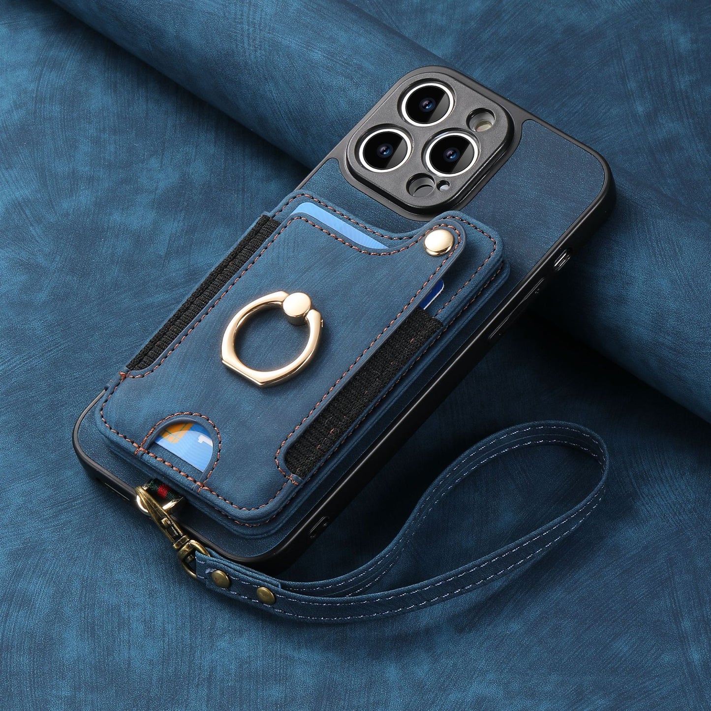 iPhone 11 Compatible Leather Case with RFID Blocking Multi-Functional Card Holder Lanyard Anti-Theft Ring Light Purple