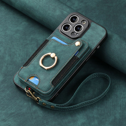 iPhone 11 Compatible Leather Case with RFID Blocking Multi-Functional Card Holder Lanyard Anti-Theft Ring Light Purple
