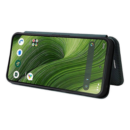 Fairphone 6 Case with Carbon Fiber Texture, Drop-Proof PU Leather Phone Cover Green, Compatible with Fairphone 6