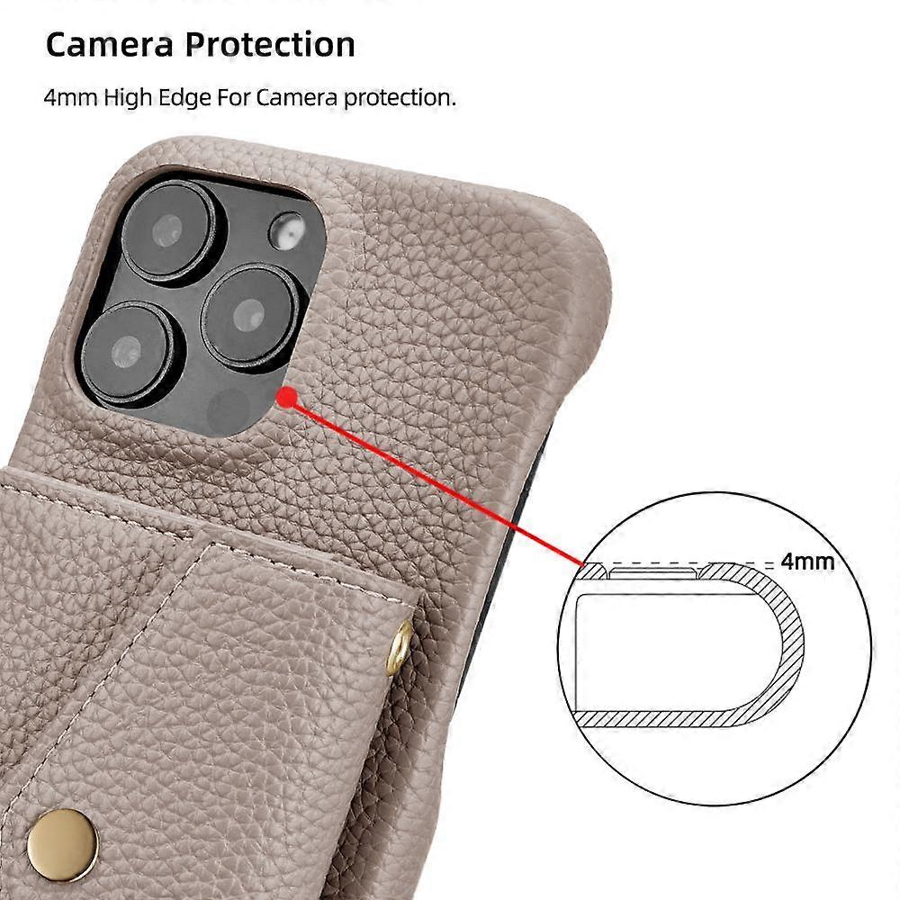 iPhone 14 Pro Case Horizontal Card Pocket Litchi Texture Long Cord Grey