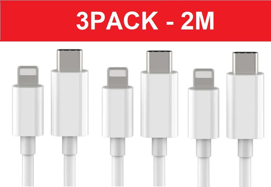 Compatible with Apple Lightning Cable 3-Pack 2m USB-C Charging and Data Transfer White