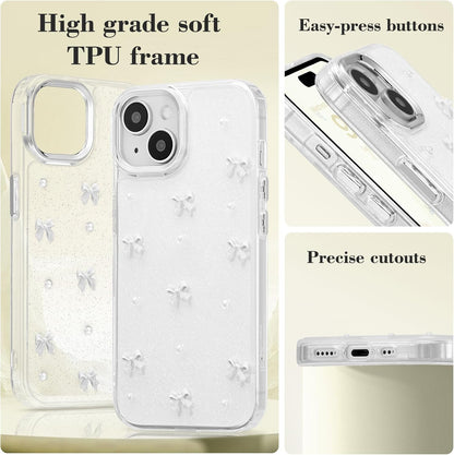 iPhone 15 Plus Case, Bling Glitter 3D Bowknot Protective Cover, Crystal Clear Sparkly White Slim Soft Durable Case Compatible with iPhone 15 Plus