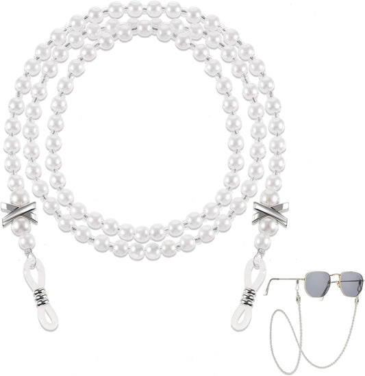 Pearl Eyeglass Chain Anti-slip and Anti-Falling Glasses Chain Eyeglasses String Holder for Women & Girls Sunglasses Mask Necklace Lanyard(White)