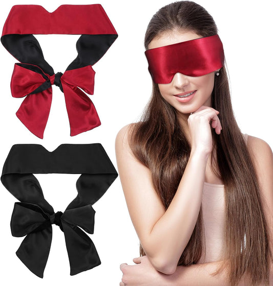4Pcs Satin Blind Fold for Game, Soft Silk Blackout Blindfold for Adults Couples, 57'' V-Shaped Sleeping Eye Mask, Adjustable Eye Shade Cover, Travel Blind Folds for Adult Play Women Men Meditation