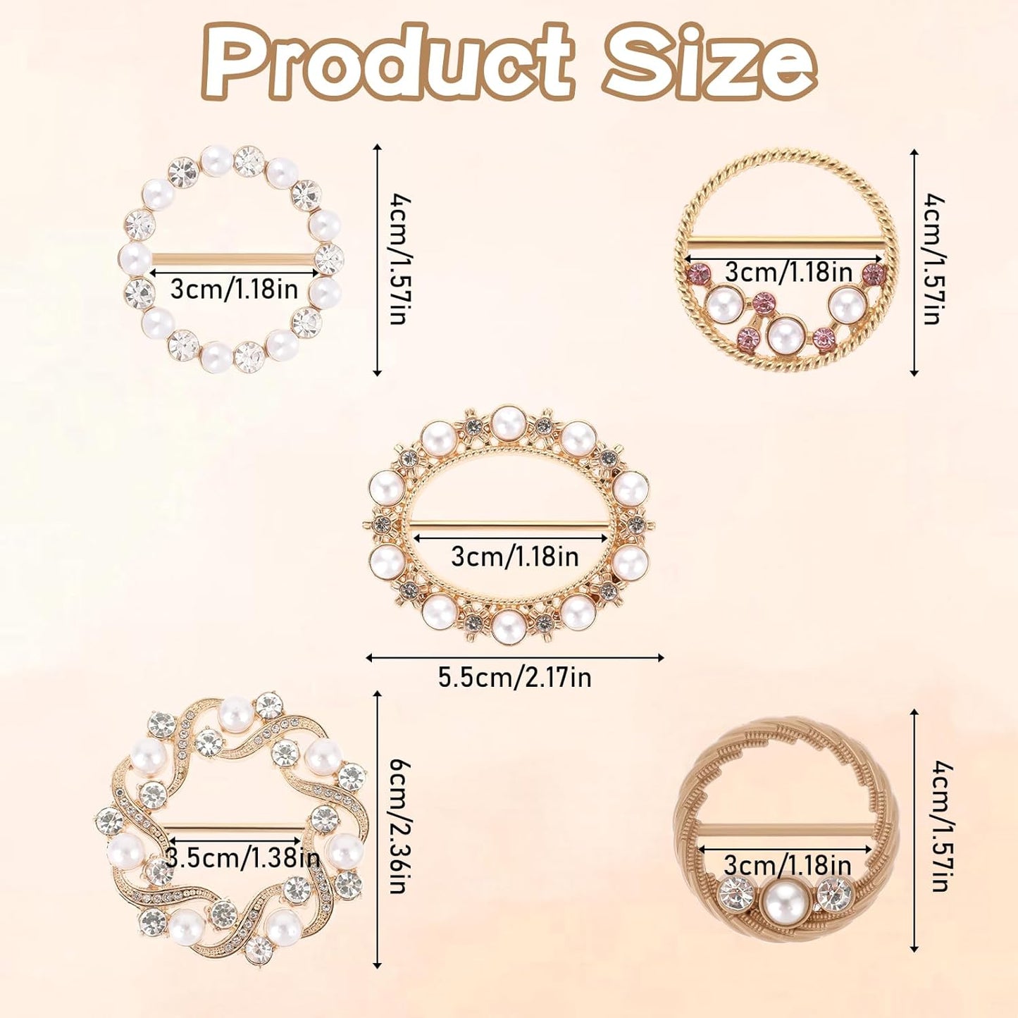 5 PCS Shirt Clips Metal Scarf Ring Clip Shirt Ties Clips for Women Dress Clips for Girls Round T-Shirt Ties Rings Round Corner Knotted Buttons with Rhinestone Pearl Adjustment Buckles for Decoration