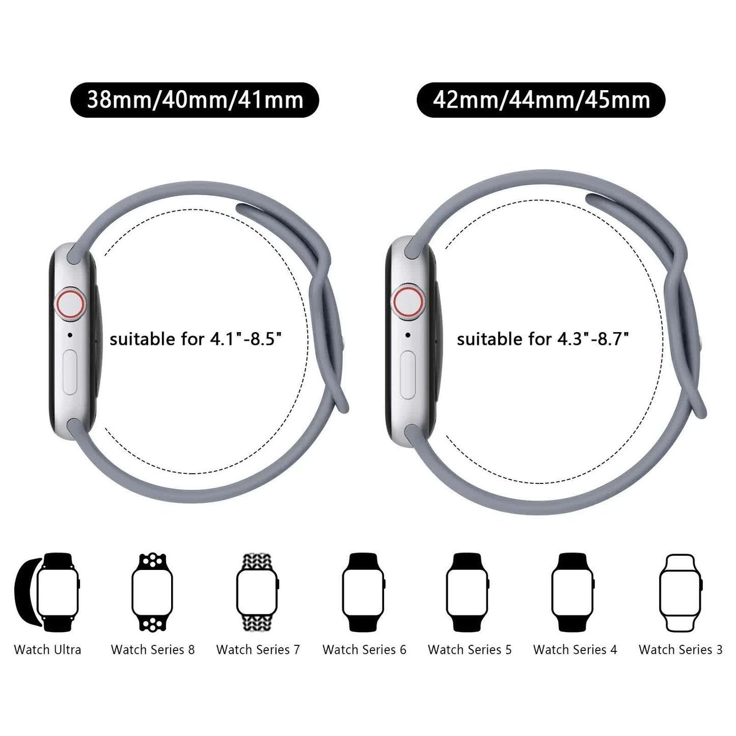 Soft Silicone Band for Compatible with Apple Watch Series 8 7 6 5 4 3 SE and Ultra, Apple, Smoky Purple, 38mm 40mm 41mm 42mm 44mm 45mm 49mm