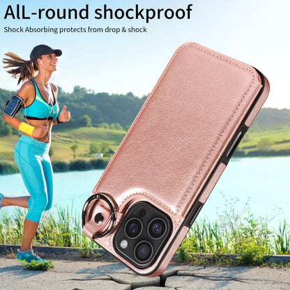 Compatible with Apple iPhone 16 Pro Max Case with Ring and Card Holder, PU Leather, Rose Gold Pink, Skalo