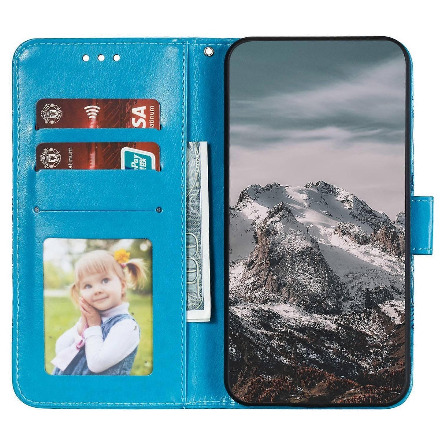 Compatible with Samsung Galaxy A56 5G Case with Multicolor Mandala Embossed PU Leather Wallet Cover - Blue
