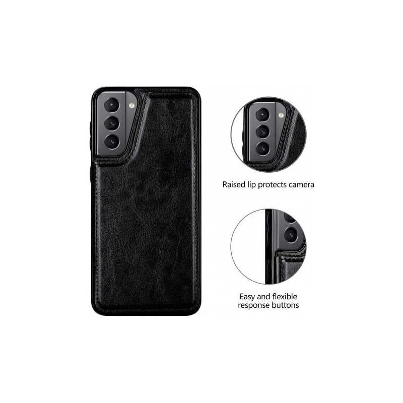 Compatible with Samsung Galaxy S22 Case Samsung Shockproof Card Holder 3-Compartment Flip Cover Black