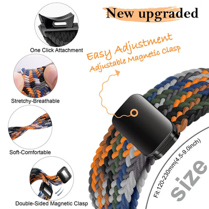 Braided Magnetic Strap for Compatible with Samsung Galaxy Watch 6 5 4 Classic Pro 40mm 44mm 45mm 47mm 43mm Galaxy Watch Band Black