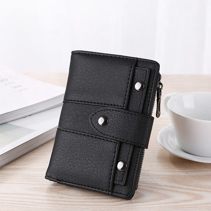 Foldable Leather Wallet for Women Small Card Holder Black
