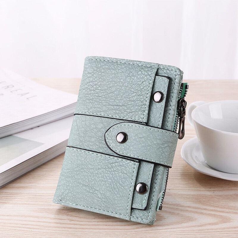 Foldable Leather Wallet for Women Small Card Holder Black