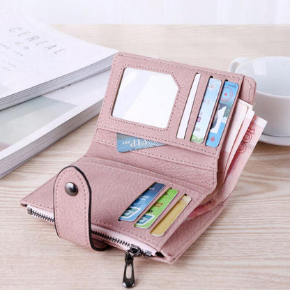 Foldable Leather Wallet for Women Small Card Holder Black