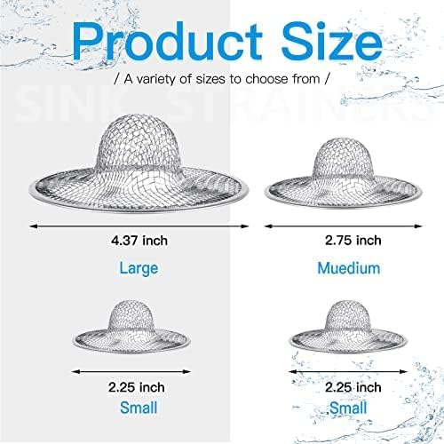 4PCS Heavy Duty Stainless Steel Sink Strainer,Sink Basket Set, Fits Most Kitchen Sinks 4.5'', Bathroom Sinks 2.75'',Shower Drains