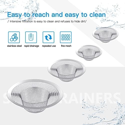 4PCS Heavy Duty Stainless Steel Sink Strainer,Sink Basket Set, Fits Most Kitchen Sinks 4.5'', Bathroom Sinks 2.75'',Shower Drains