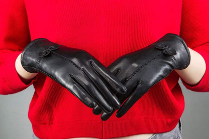 Women Leather Gloves Winter Warm Real Lambskin Fleece Lined Driving Gloves