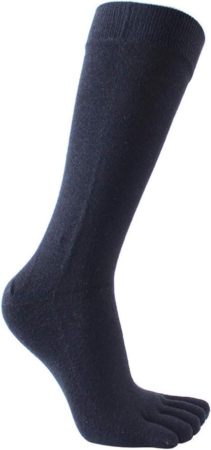 Mens Knee High Toe Socks Cotton Five Finger Sports Running Long Tube Calf Socks, 4 Pairs