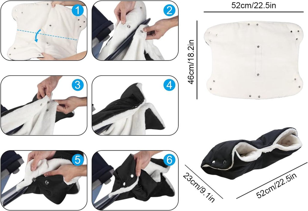 Fleece Stroller Gloves - Waterproof, Windproof, Frost-Resistant, Thickened and Warm - Winter Stroller Gloves (Black)