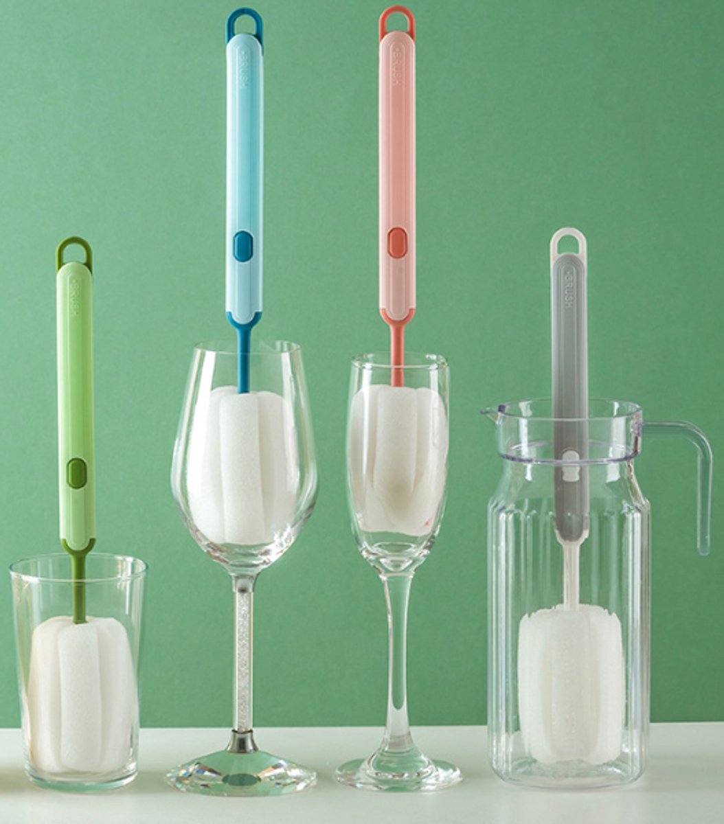 Brush - Detachable sponge brush - Long-handled bottle brush - Suitable for coffee cups, glasses and other kitchen utensils.