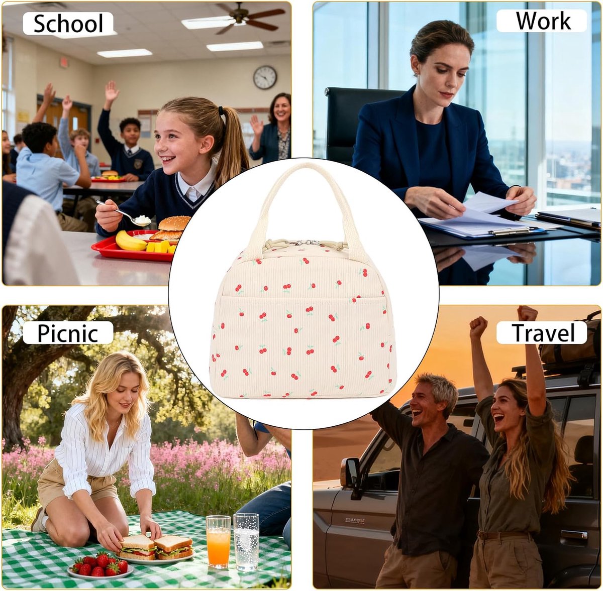 Cooler Bags - Lunch Bag - Handle Strap - Cooler Bag - Lunch Bag - Insulated Cooler Bag - Picnic Bag - 25.5*21*17cm - Suitable for work, office, travel and picnics（White）