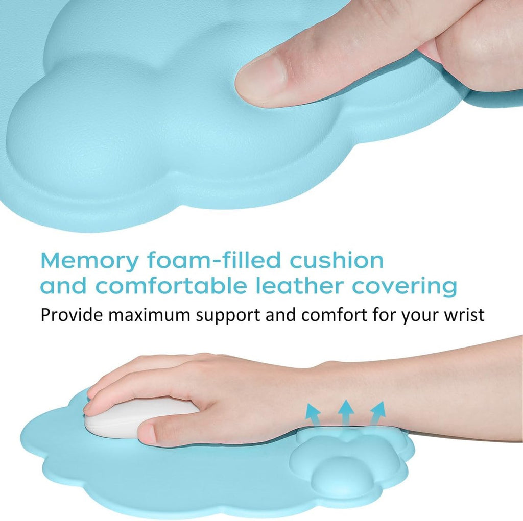 Mouse Pad - Mouse Pad with Wrist Rest - Ergonomic Mouse Pad - Mouse Pad with Leather Surface, Suitable for Computers, Laptops, Office, Home and Travel, with Non-Slip Bottom - Blue