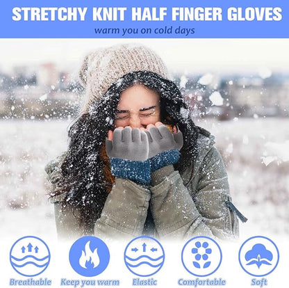 2 pairs of fingerless gloves - plain gloves for fall and winter - warm gloves with half fingers - long knitted - fingerless gloves - one size fits all - wristbands - black and gray