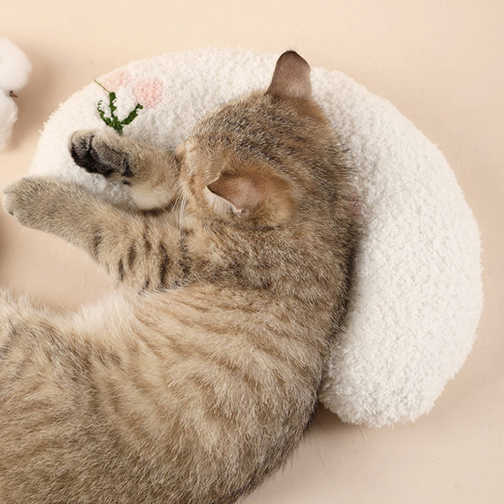 Pet Cushion - Soft Plush Pet Cushion - Cute Patterned Pet Mat - Comfortable Neck Support - Suitable for Cats and Dogs - White