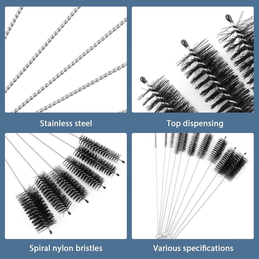 10-Piece Bottle Brush - Cleaning Brush Set - for pipes, keyboards, test tubes, kettle spouts, sinks, bottles and coffee makers