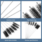 10-Piece Bottle Brush - Cleaning Brush Set - for pipes, keyboards, test tubes, kettle spouts, sinks, bottles and coffee makers