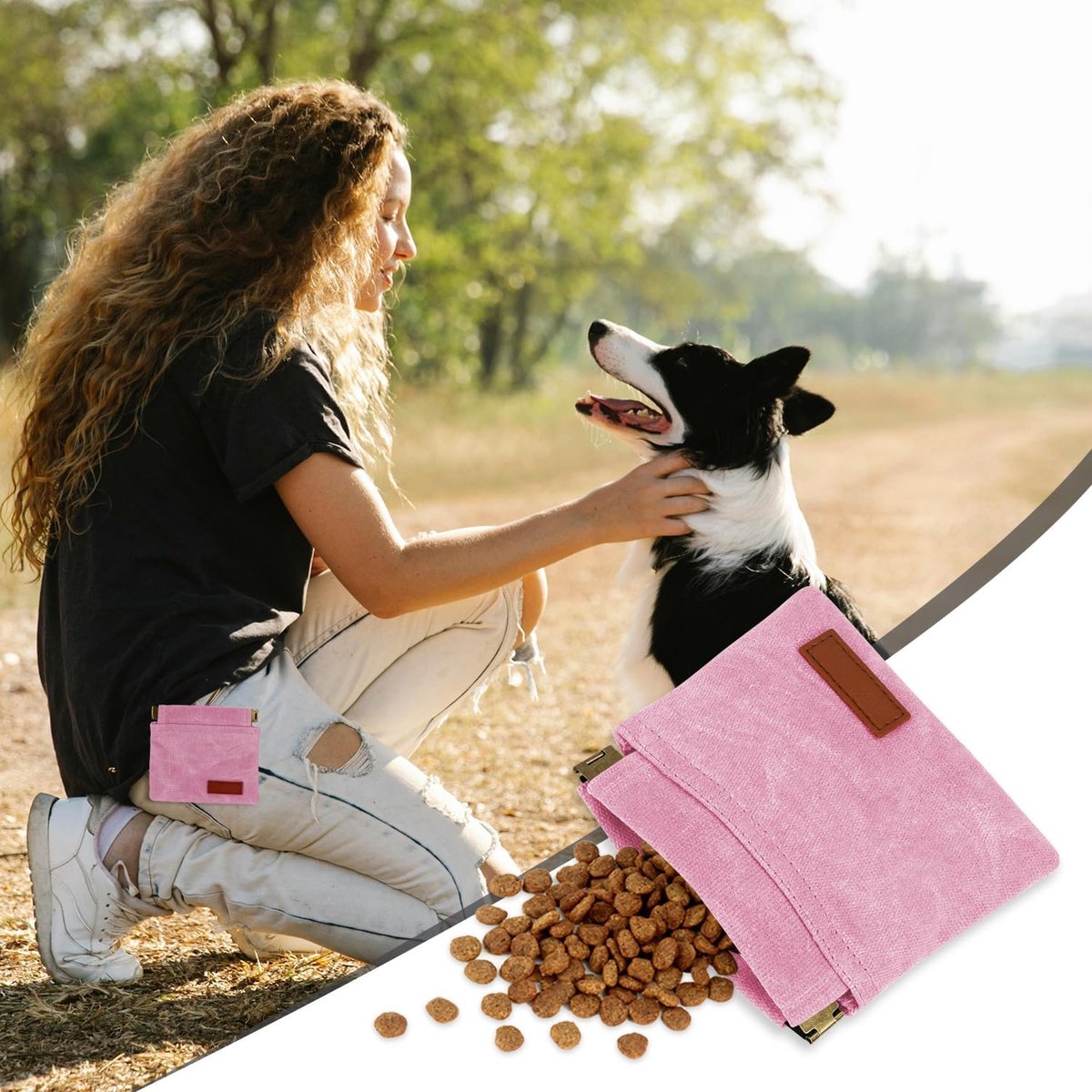 Pet Training Pouch - Dog Treat Pouch - Portable Pet Walking Bag - Suitable for Travel or Outdoor Activities (Pink)