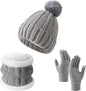 Gloves, hat and scarf - three-piece set - winter knitwear - lined with fleece and thickened - warm and cold resistant - gray