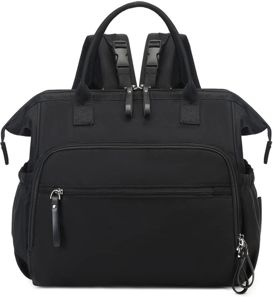 Convertible Diaper Bag - Wide Opening - 14 Pockets - Stylish - Baby Changing Bag - with Stroller Buckle - Diaper Bag - Waterproof (Black)