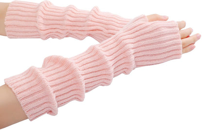 Arm Sleeves - Women's Long Fingerless Knitted Y2K Arm Sleeves - (Pink)