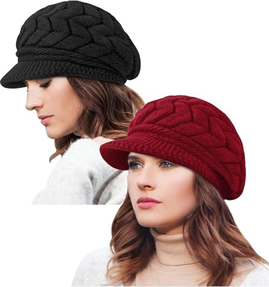 warm knitted hat - 2-piece set - Women's winter - loose fit - hat - without brim (style A)