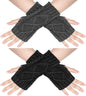 2 Wristbands - Fingerless Gloves - Knitted Women's - Wristbands - Long Knitted Wristbands - Winter Gloves - Warm - Unisex - Black + Dark Gray