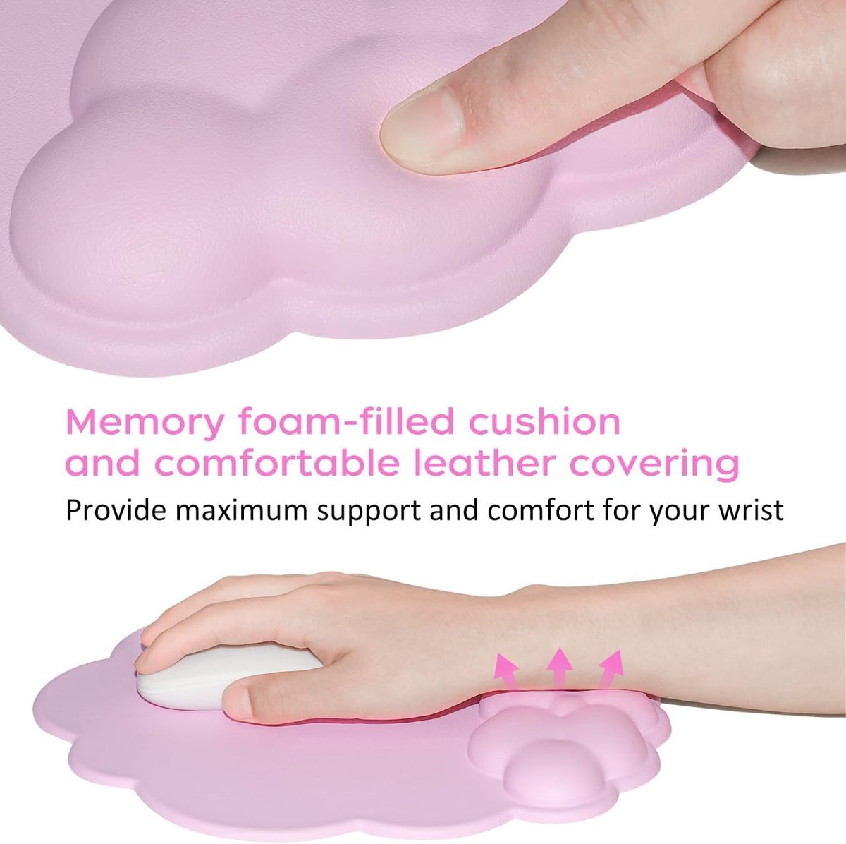 Mouse Pad - Mouse Pad with Wrist Rest - Ergonomic Mouse Pad - Mouse Pad with Leather Surface, Suitable for Computers, Laptops, Office, Home and Travel, with Non-Slip Bottom - Pink