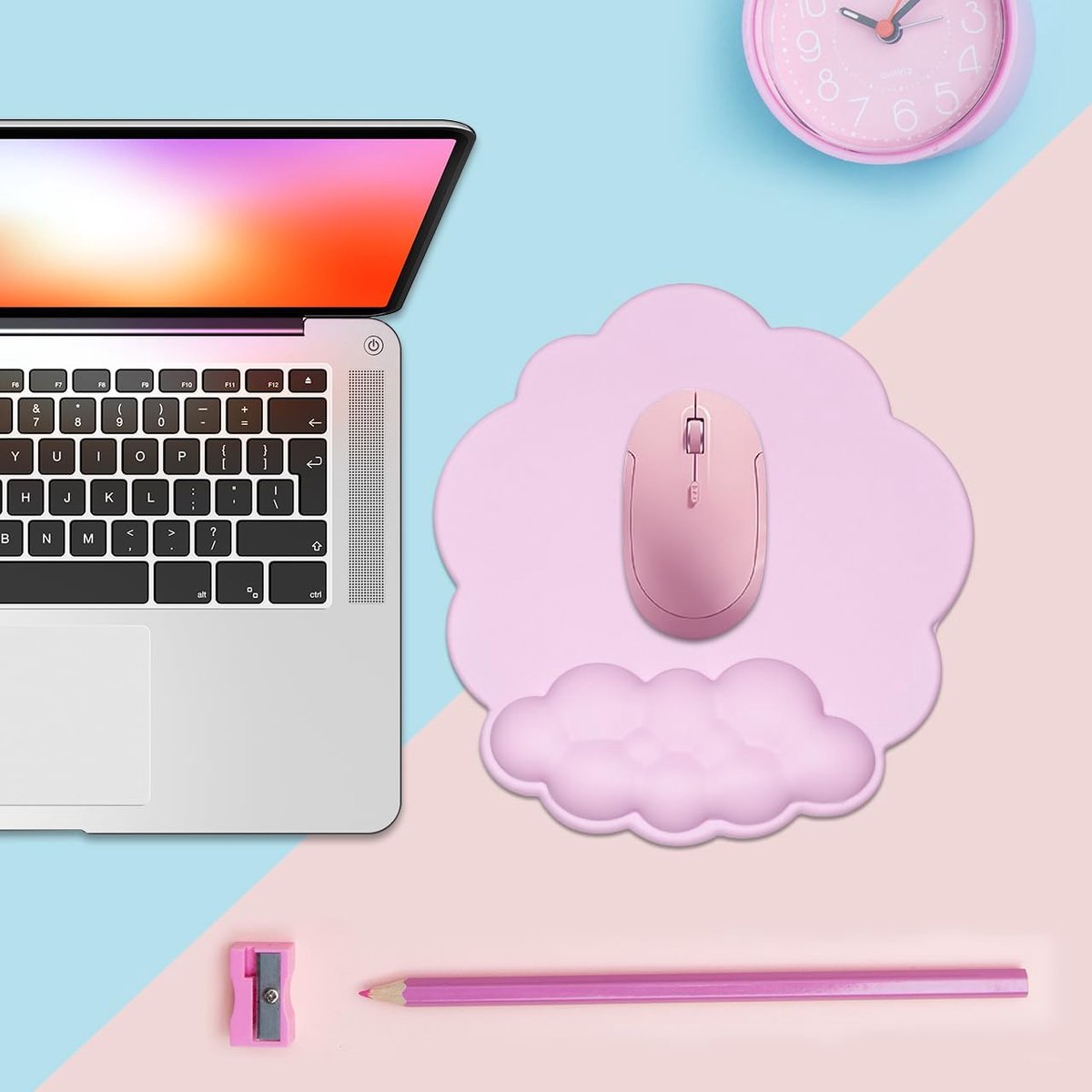 Mouse Pad - Mouse Pad with Wrist Rest - Ergonomic Mouse Pad - Mouse Pad with Leather Surface, Suitable for Computers, Laptops, Office, Home and Travel, with Non-Slip Bottom - Pink