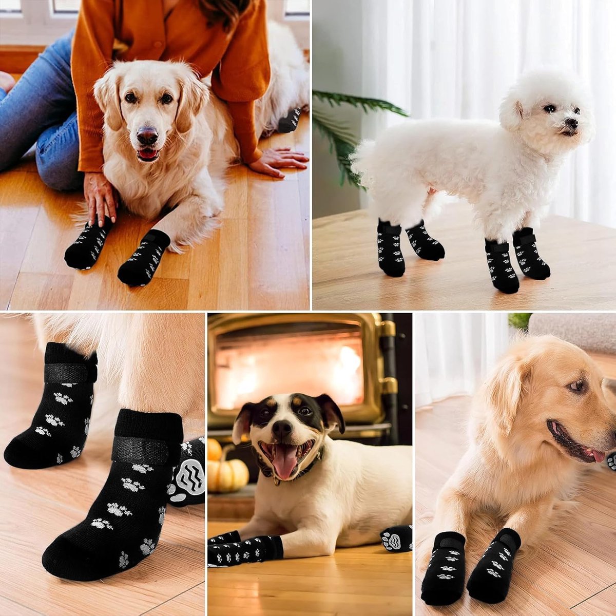 Dog Shoes - Dog Shoe Paw Pads - Non-slip Dog Socks 4-Piece Set - Dog Socks with Adjustable Shoulder Straps - Cotton Dog Socks Suitable for Small and Large Dogs - Waterproof - Non-slip - Dog Shoes (L)