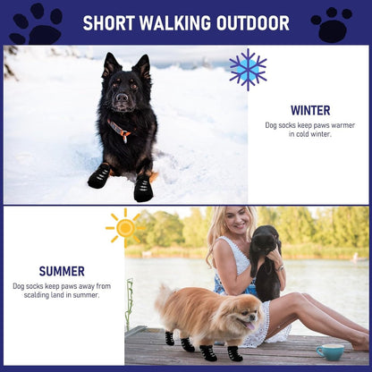 4-piece set of non-slip dog socks - Dog socks with adjustable shoulder straps - Cotton dog socks suitable for small and large dogs - Waterproof - Non-slip - Dog shoes (S)