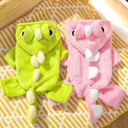 Warm Pet Clothing - Cute Dinosaur Dog Suit - Warm Fleece Pet Clothes for Small Dogs - Pink (Size M)